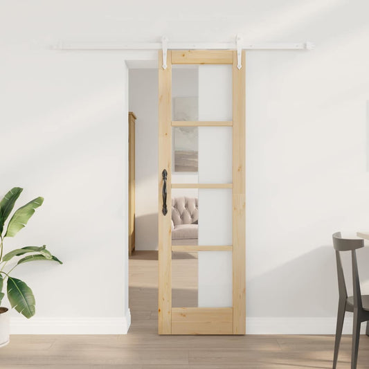 Csúszó ajtó Természetes 61 x 198,5 cm Tömör fenyőfa és üveg