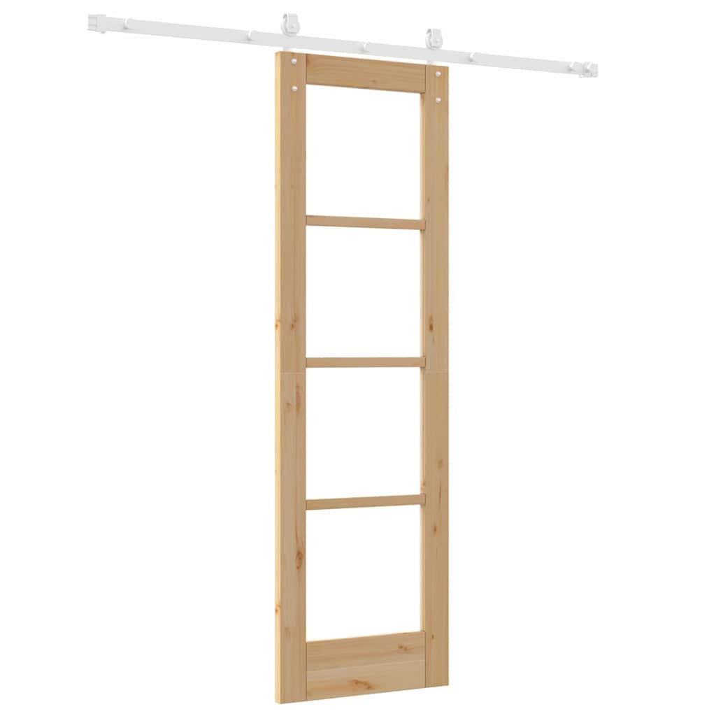 Csúszó ajtó Természetes 61 x 198,5 cm Tömör fenyőfa és üveg