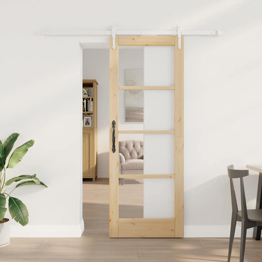 Csúszó ajtó Természetes 73,5 x 198,5 cm Tömör fenyőfa és üveg