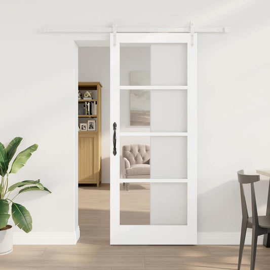 Csúszó ajtó Fehér 83 x 202 cm Tömör fenyőfa és üveg