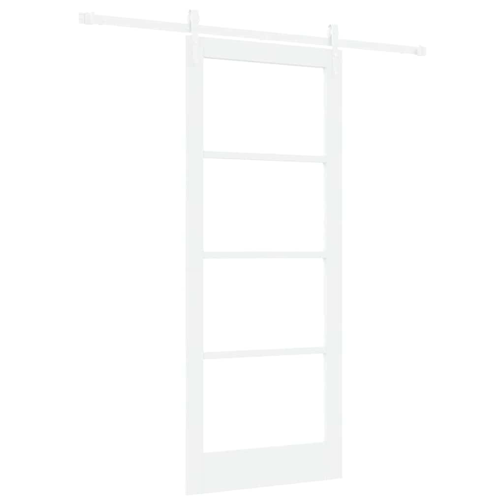 Csúszó ajtó Fehér 83 x 202 cm Tömör fenyőfa és üveg