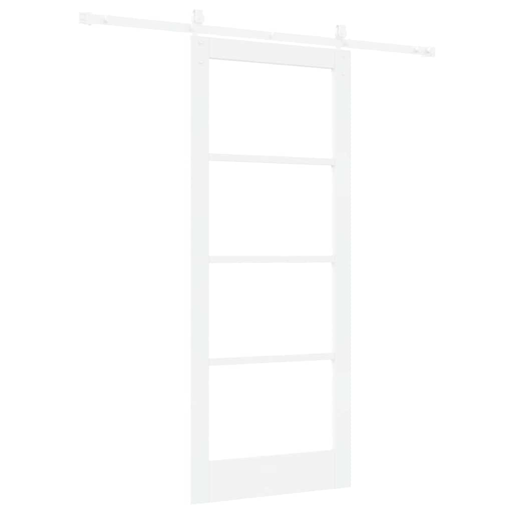 Csúszó ajtó Fehér 83 x 202 cm Tömör fenyőfa és üveg