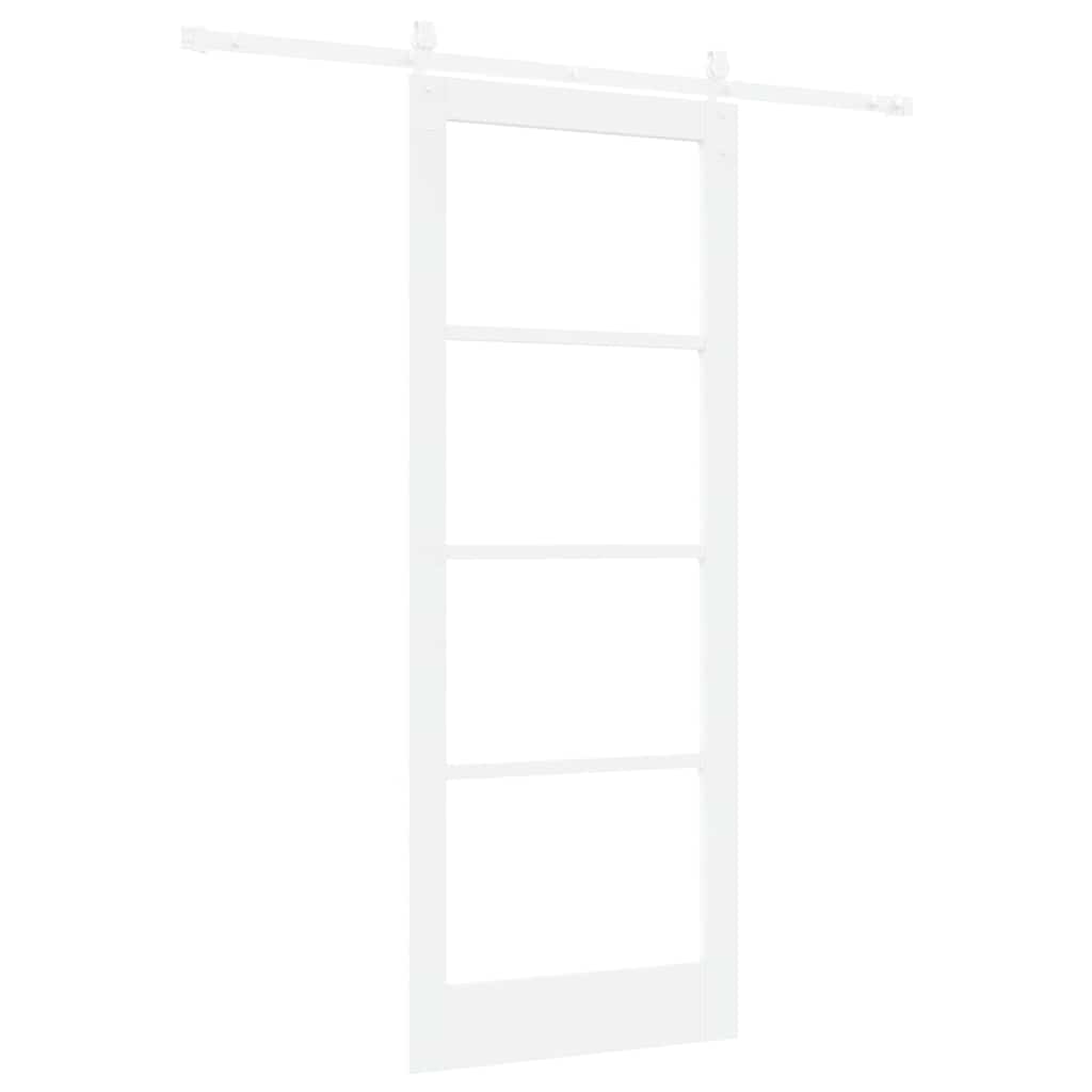 Csúszó ajtó Fehér 83 x 211 cm Tömör fenyőfa és üveg