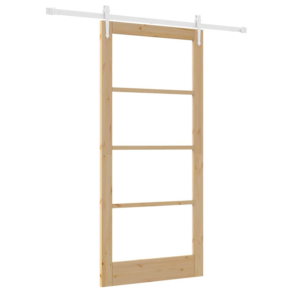 Csúszó ajtó Természetes 93 x 202 cm Tömör fenyőfa és üveg