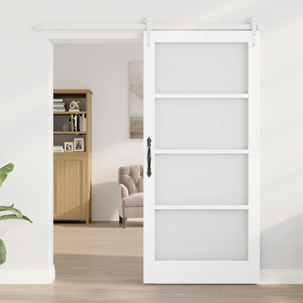 Csúszó ajtó Fehér 93 x 202 cm Tömör fenyőfa és üveg