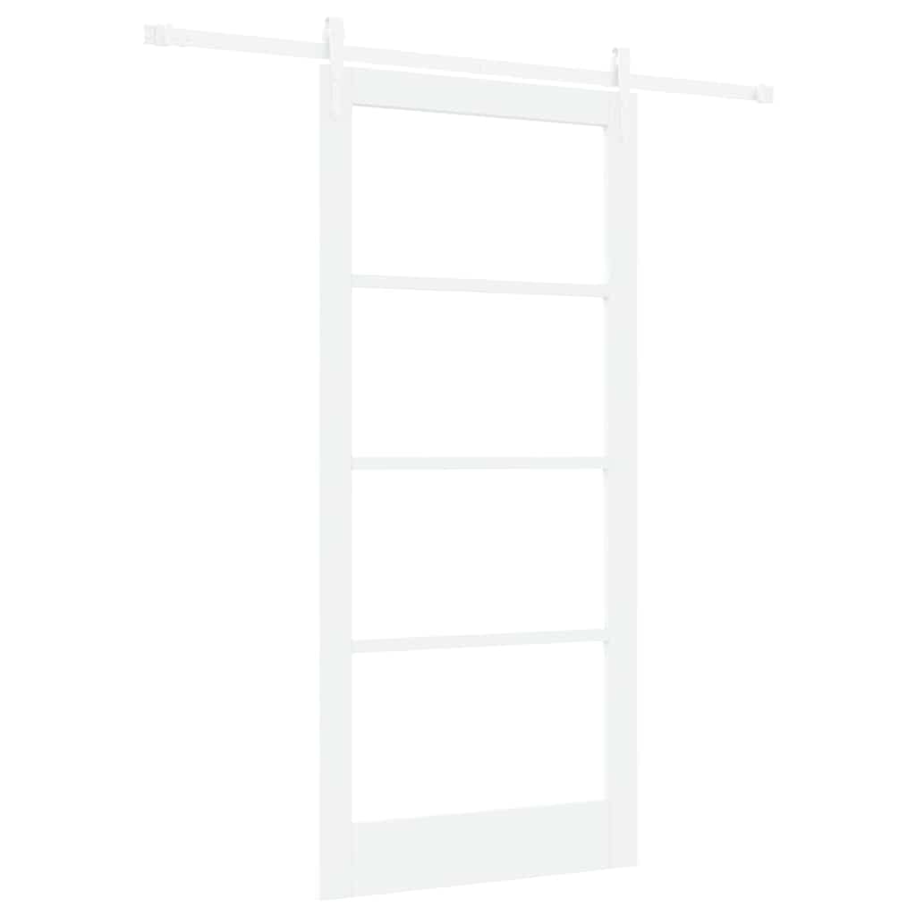 Csúszó ajtó Fehér 93 x 202 cm Tömör fenyőfa és üveg