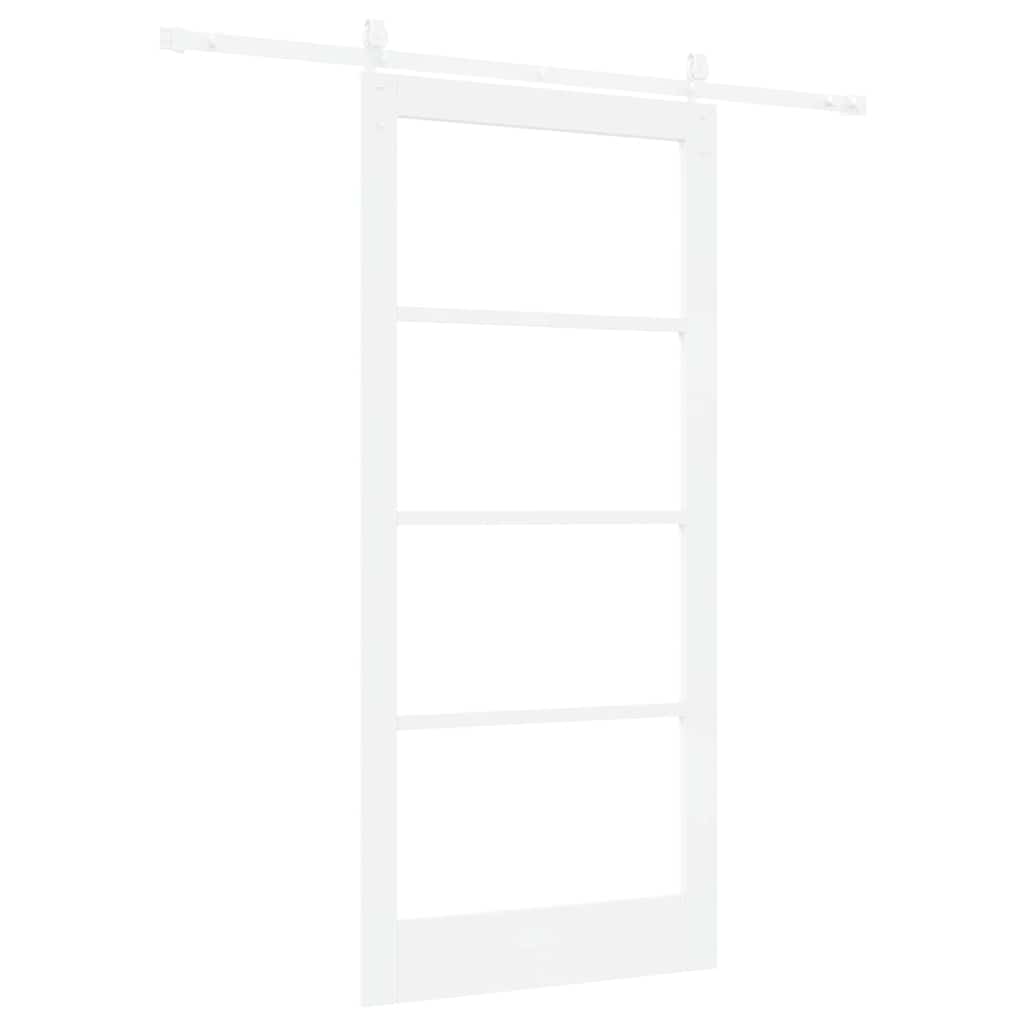 Csúszó ajtó Fehér 93 x 202 cm Tömör fenyőfa és üveg