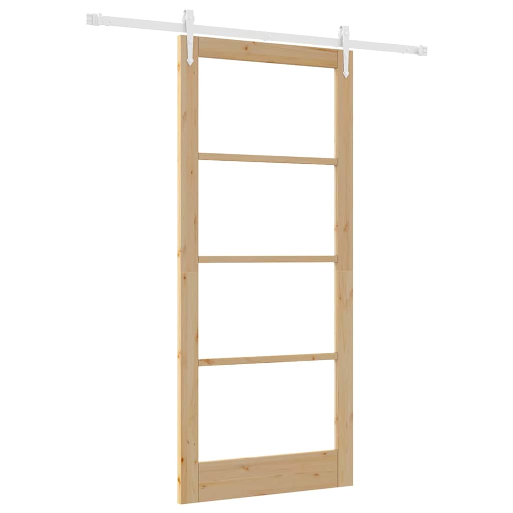Csúszó ajtó Természetes 93 x 211 cm Tömör fenyőfa és üveg
