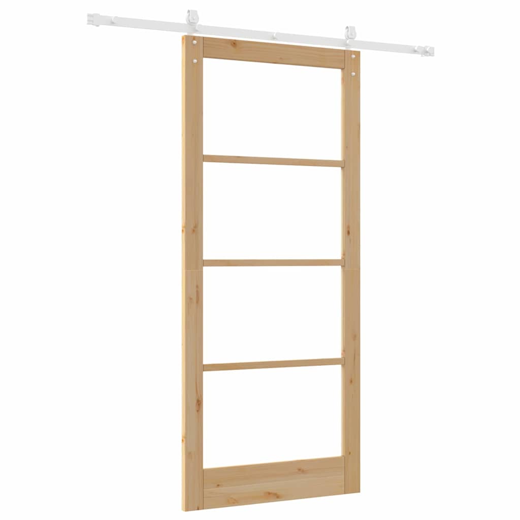 Csúszó ajtó Természetes 93 x 211 cm Tömör fenyőfa és üveg