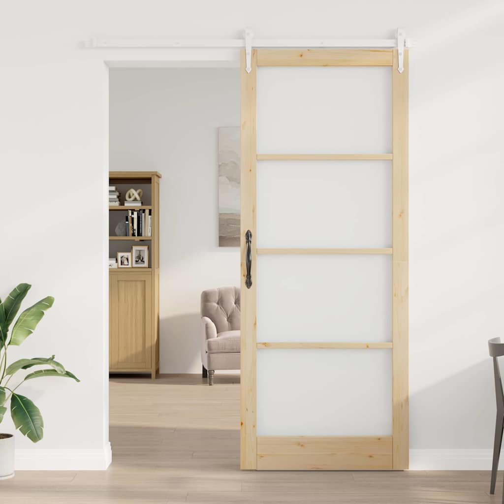 Csúszó ajtó Természetes 93 x 232 cm Tömör fenyőfa és üveg