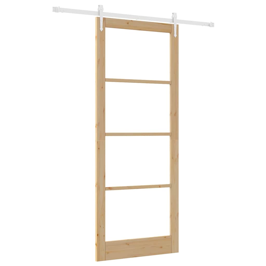 Csúszó ajtó Természetes 93 x 232 cm Tömör fenyőfa és üveg