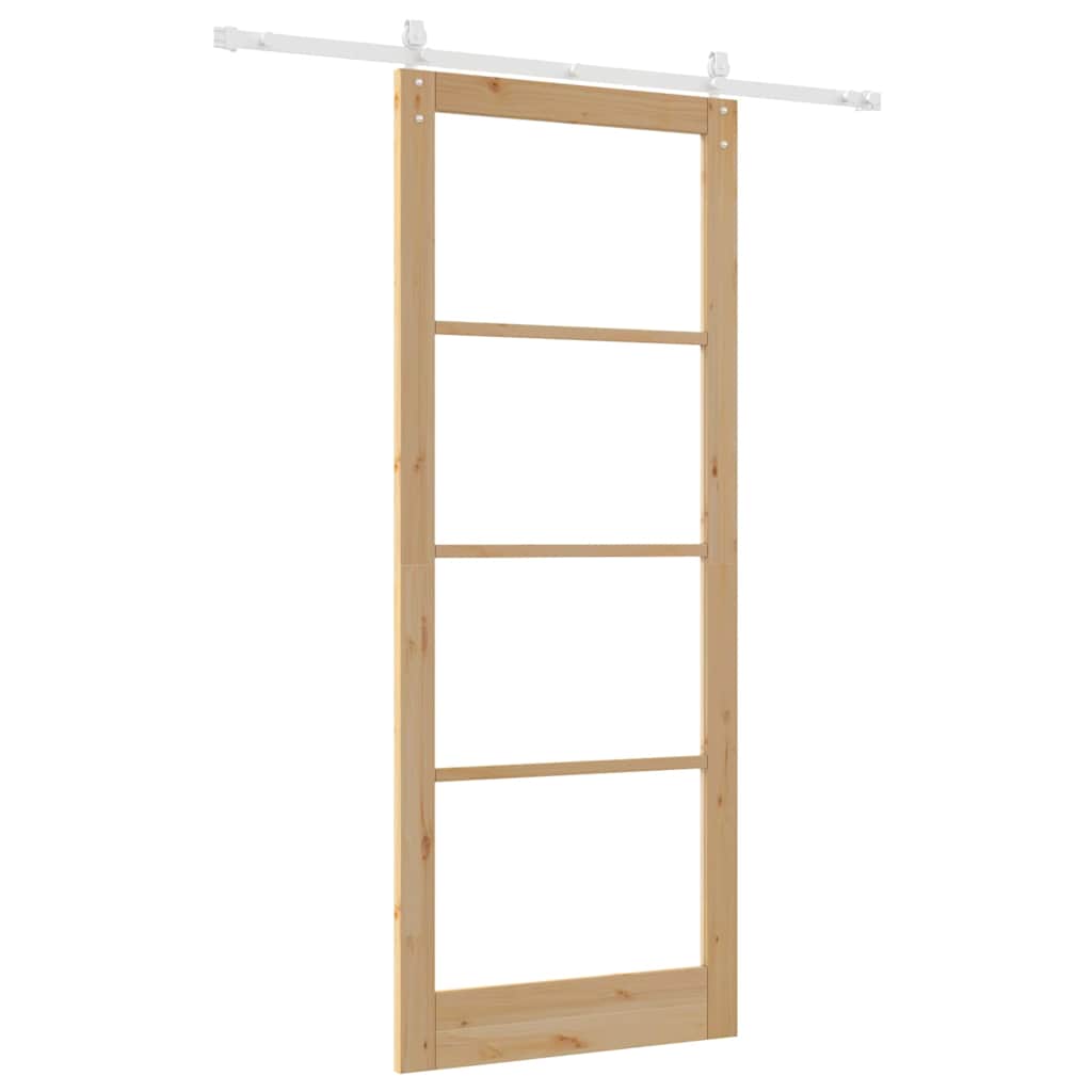 Csúszó ajtó Természetes 93 x 232 cm Tömör fenyőfa és üveg
