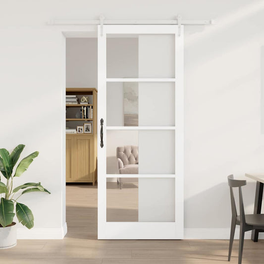 Csúszó ajtó Fehér 93 x 232 cm Tömör fenyőfa és üveg