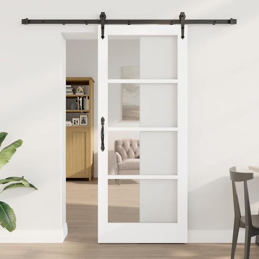 Csúszó ajtó Fehér és fekete 83 x 202 cm Tömör fenyőfa és üveg