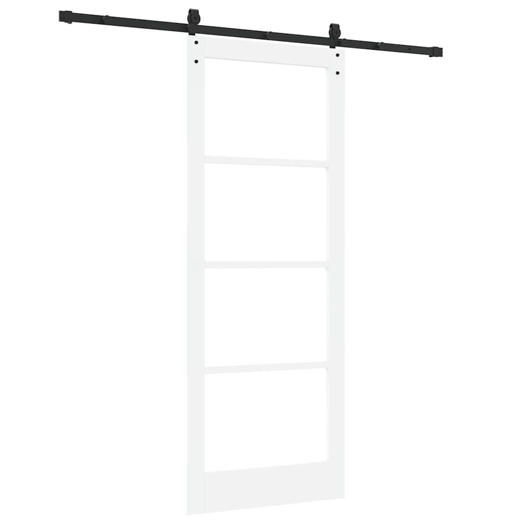 Csúszó ajtó Fehér és fekete 83 x 211 cm Tömör fenyőfa és üveg