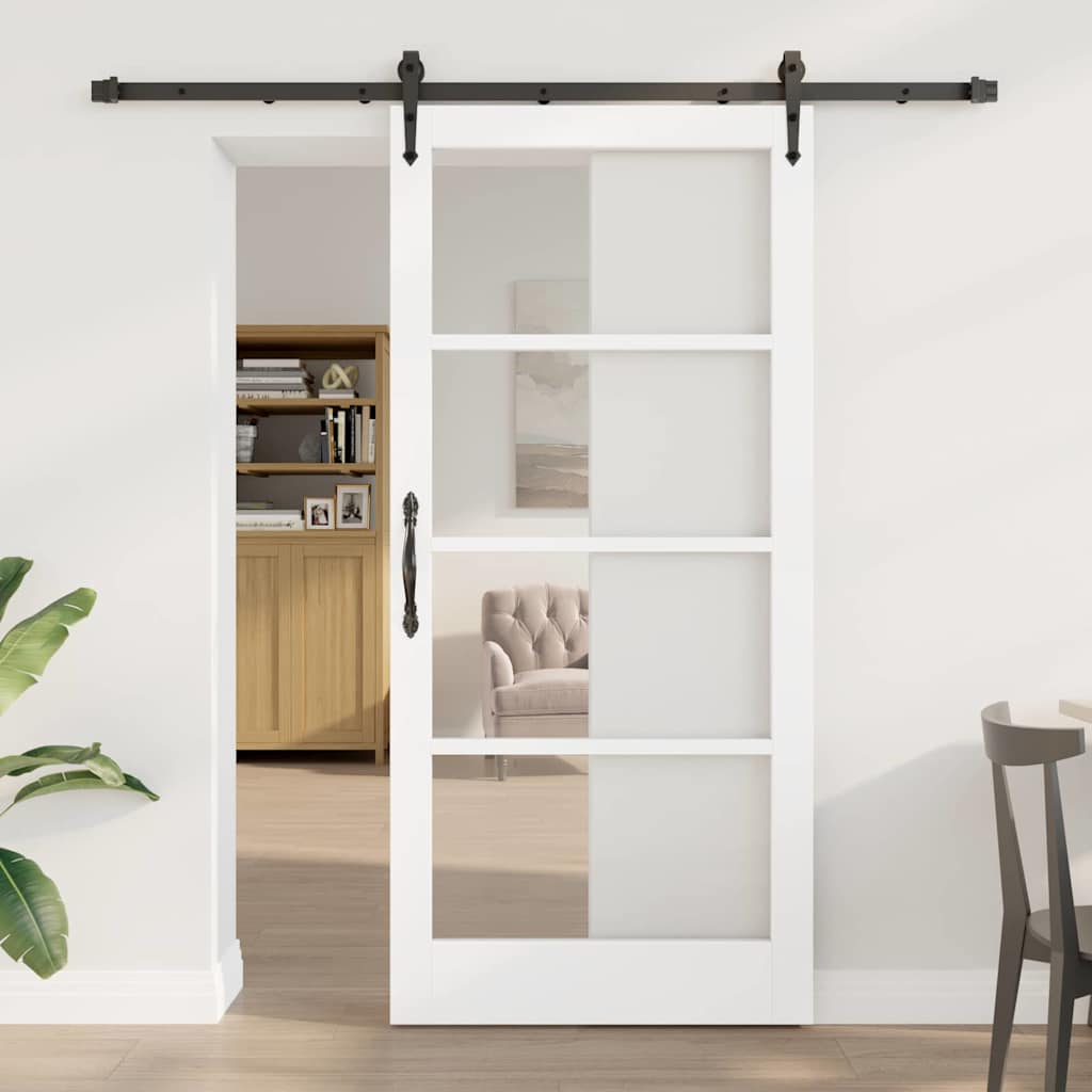 Csúszó ajtó Fehér és fekete 93 x 202 cm Tömör fenyőfa és üveg