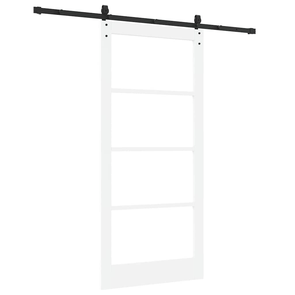 Csúszó ajtó Fehér és fekete 93 x 202 cm Tömör fenyőfa és üveg