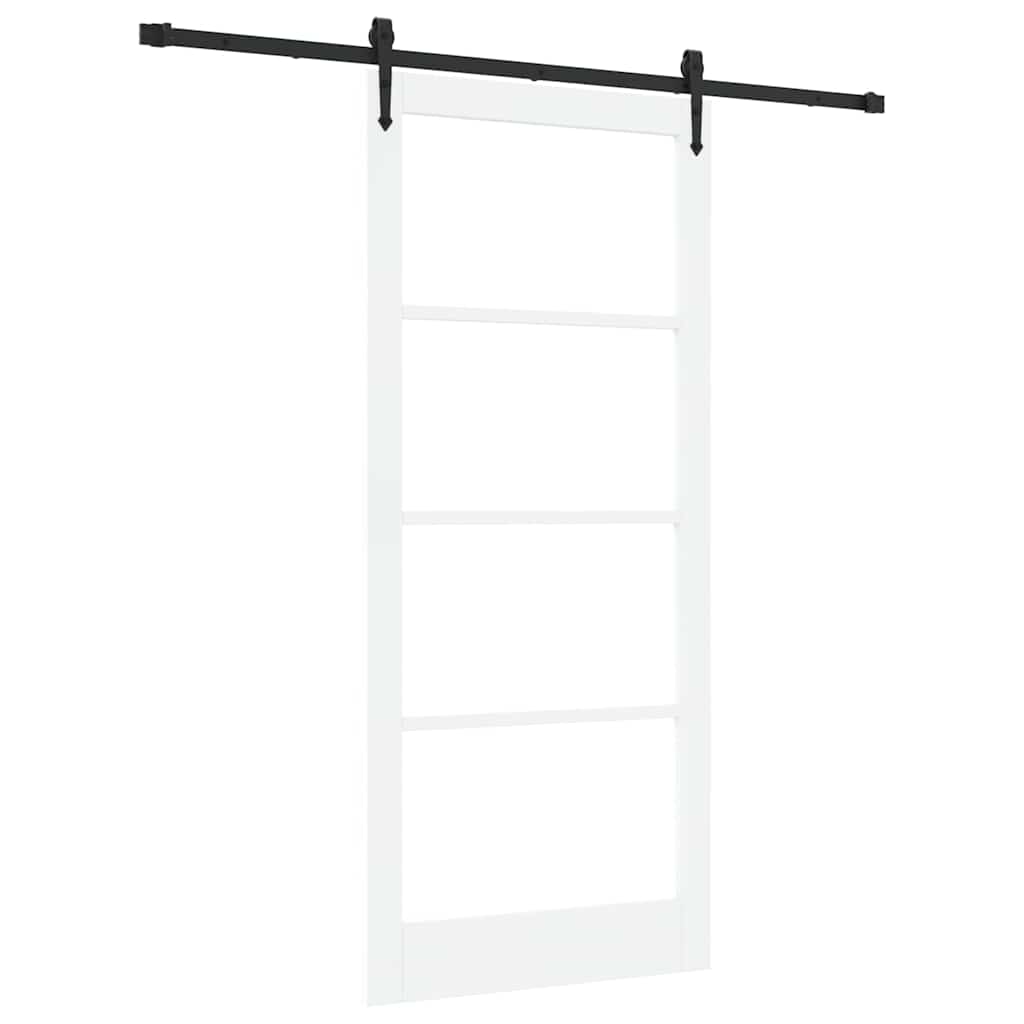 Csúszó ajtó Fehér és fekete 93 x 211 cm Tömör fenyőfa és üveg