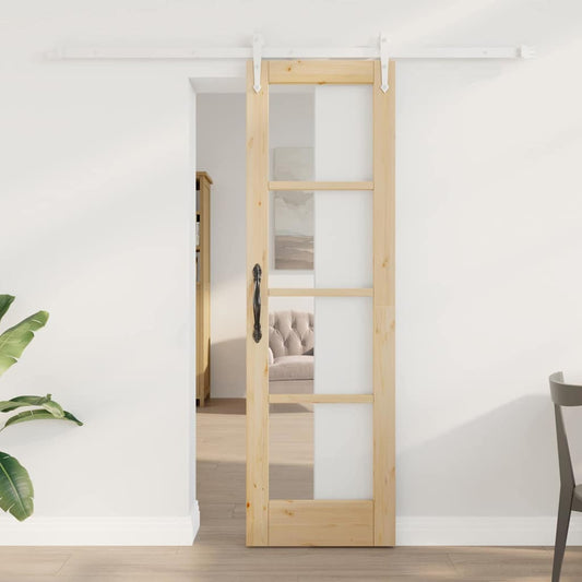 Csúszó ajtó Természetes 61 x 198,5 cm Tömör fenyőfa és üveg