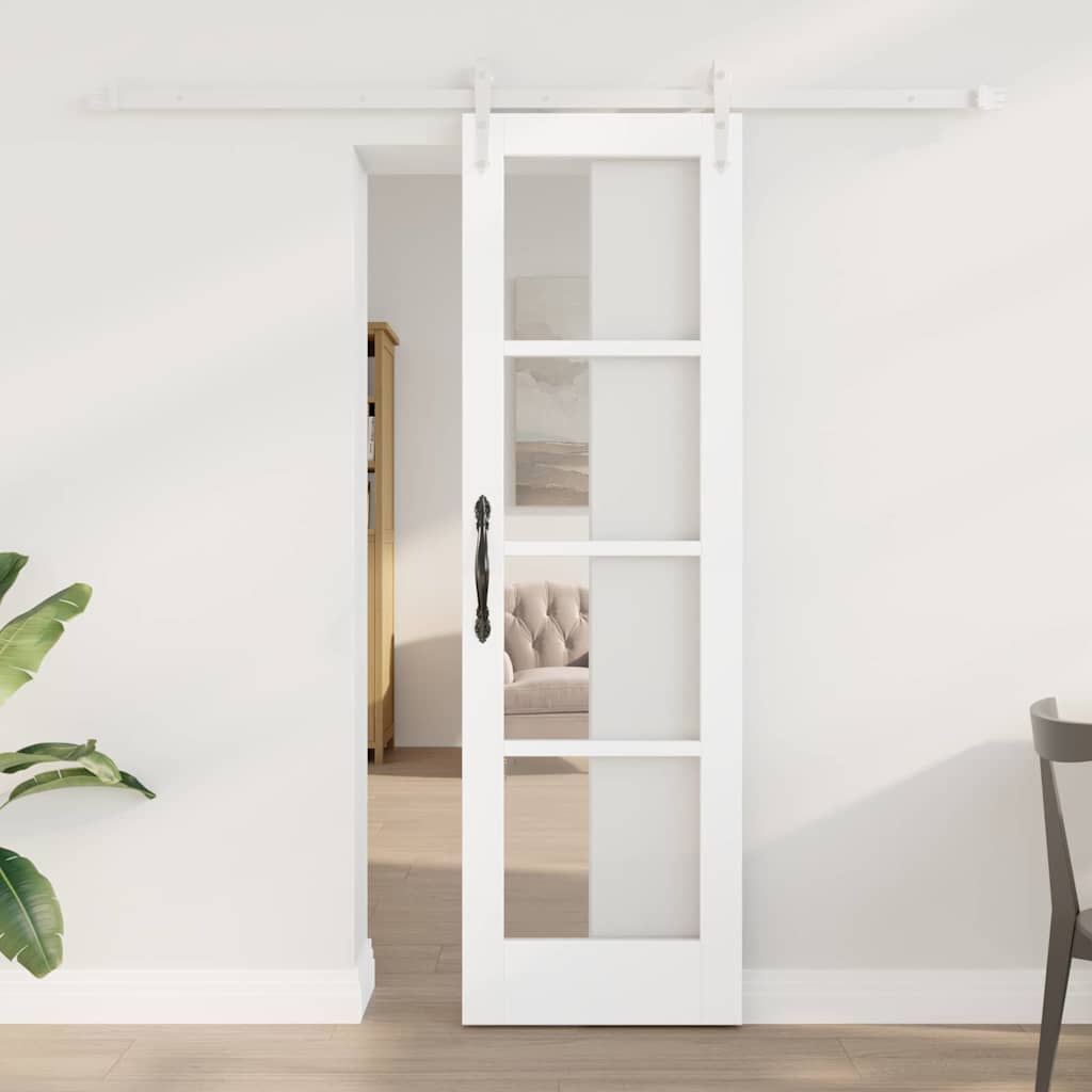 Csúszó ajtó Fehér 61 x 198,5 cm Tömör fenyőfa és üveg