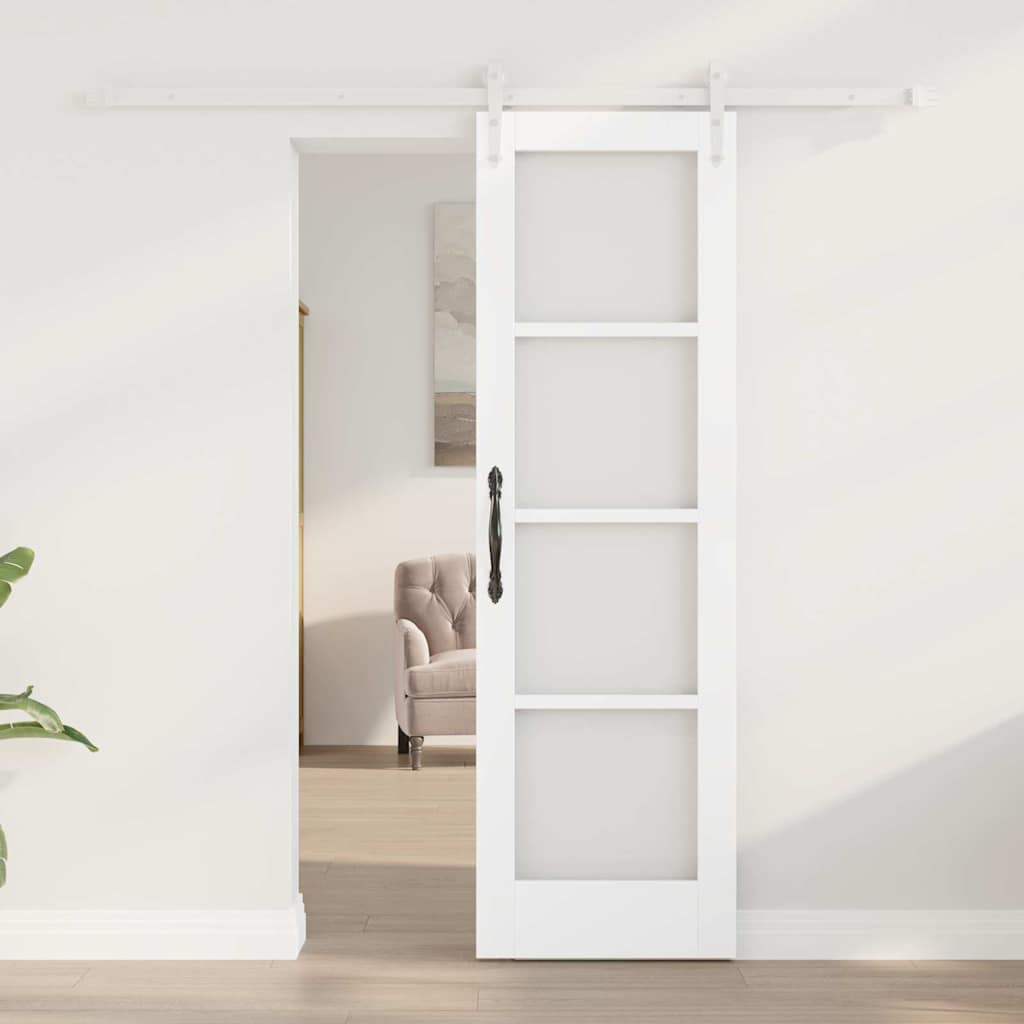 Csúszó ajtó Fehér 61 x 198,5 cm Tömör fenyőfa és üveg
