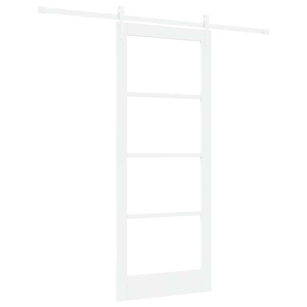 Csúszó ajtó Fehér 83 x 202 cm Tömör fenyőfa és üveg