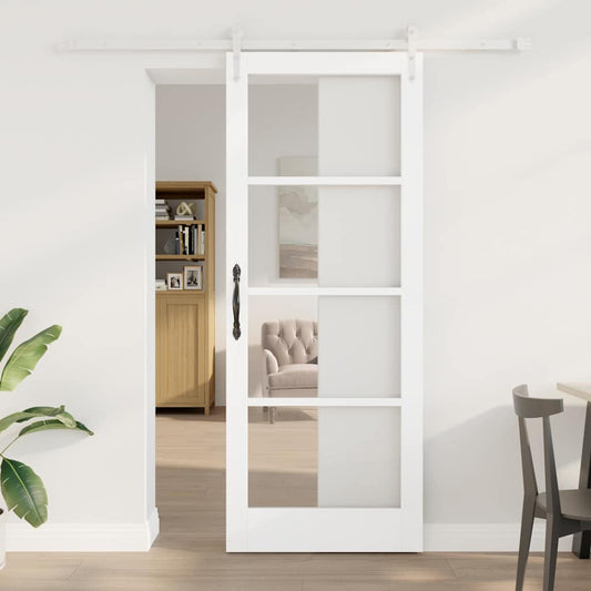 Csúszó ajtó Fehér 83 x 211 cm Tömör fenyőfa és üveg