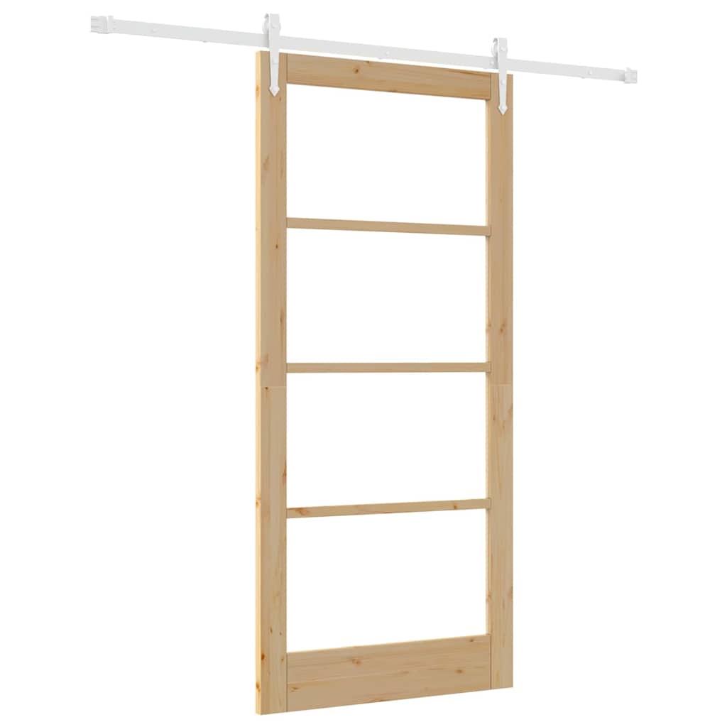 Csúszó ajtó Természetes 93 x 202 cm Tömör fenyőfa és üveg