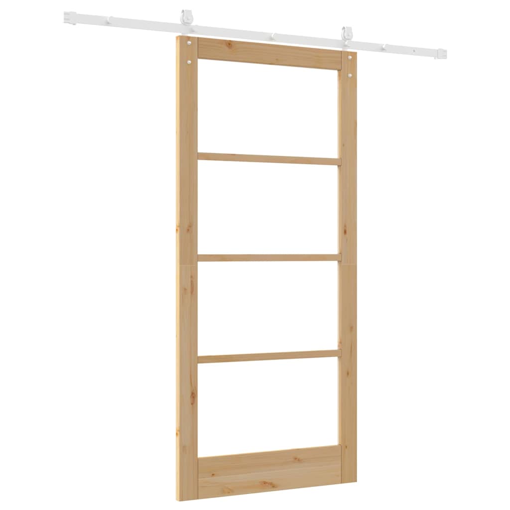 Csúszó ajtó Természetes 93 x 202 cm Tömör fenyőfa és üveg