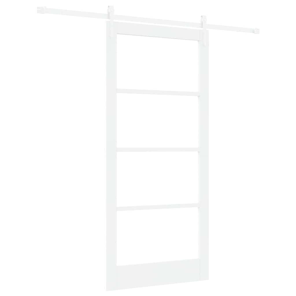 Csúszó ajtó Fehér 93 x 202 cm Tömör fenyőfa és üveg
