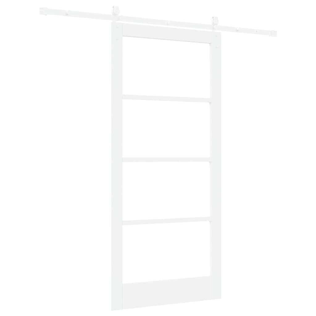 Csúszó ajtó Fehér 93 x 202 cm Tömör fenyőfa és üveg