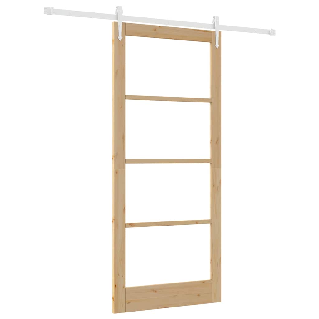 Csúszó ajtó Természetes 93 x 211 cm Tömör fenyőfa és üveg