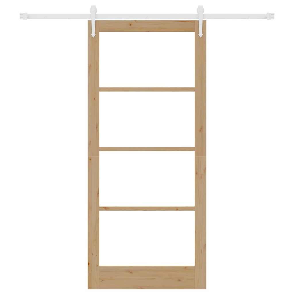 Csúszó ajtó Természetes 93 x 211 cm Tömör fenyőfa és üveg