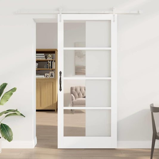 Csúszó ajtó Fehér 93 x 211 cm Tömör fenyőfa és üveg