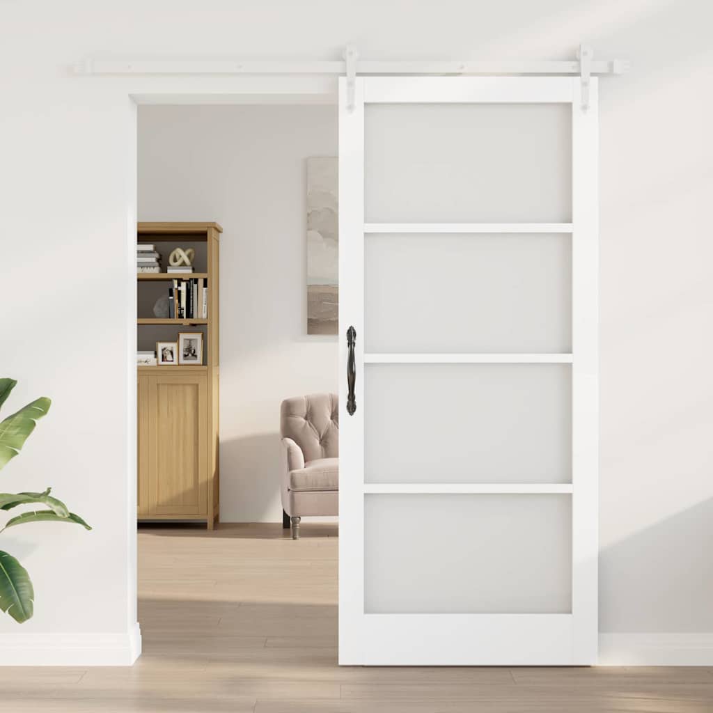 Csúszó ajtó Fehér 93 x 211 cm Tömör fenyőfa és üveg