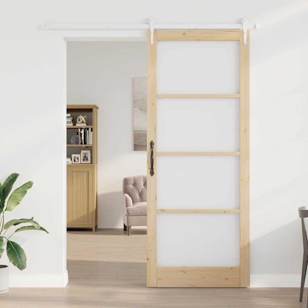 Csúszó ajtó Természetes 93 x 232 cm Tömör fenyőfa és üveg