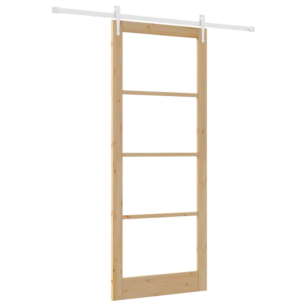 Csúszó ajtó Természetes 93 x 232 cm Tömör fenyőfa és üveg
