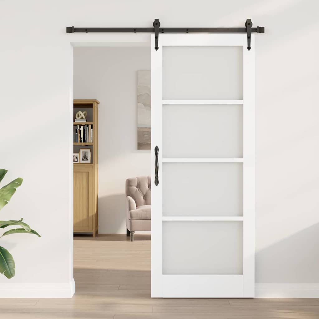 Csúszó ajtó ORKDAL Fehér 83 x 211 cm Tömör fenyőfa és üveg