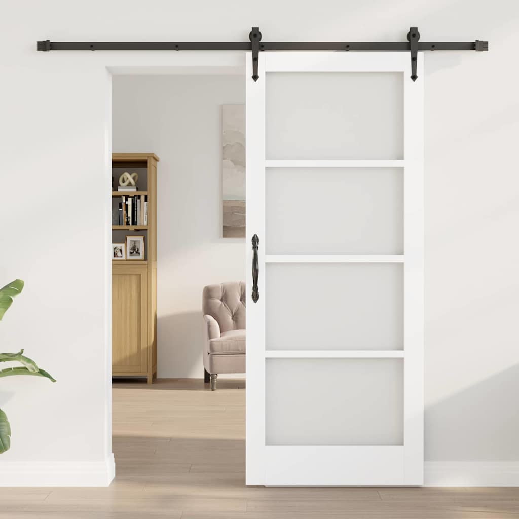 Csúszó ajtó ORKDAL Fehér 83 x 202 cm Tömör fenyőfa és üveg