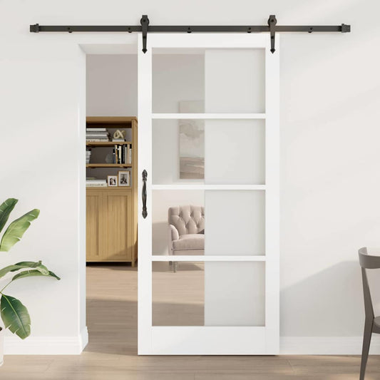 Csúszó ajtó ORKDAL Fehér 93 x 211 cm Tömör fenyőfa és üveg
