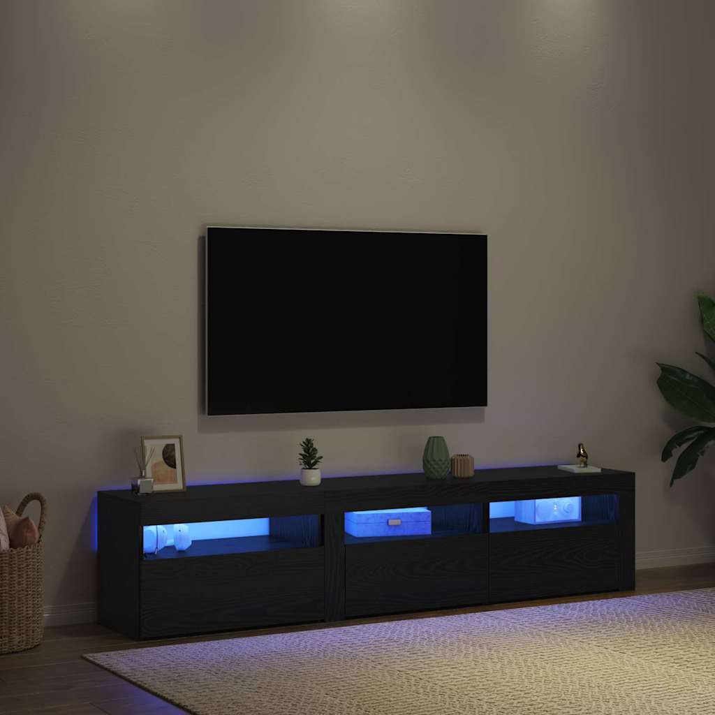 TV szekrény 2 pcs Fekete tölgy Szerelt Fa