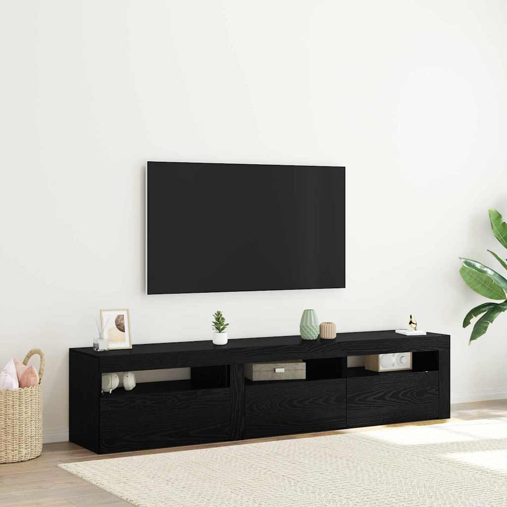 TV szekrény 2 pcs Fekete tölgy Szerelt Fa