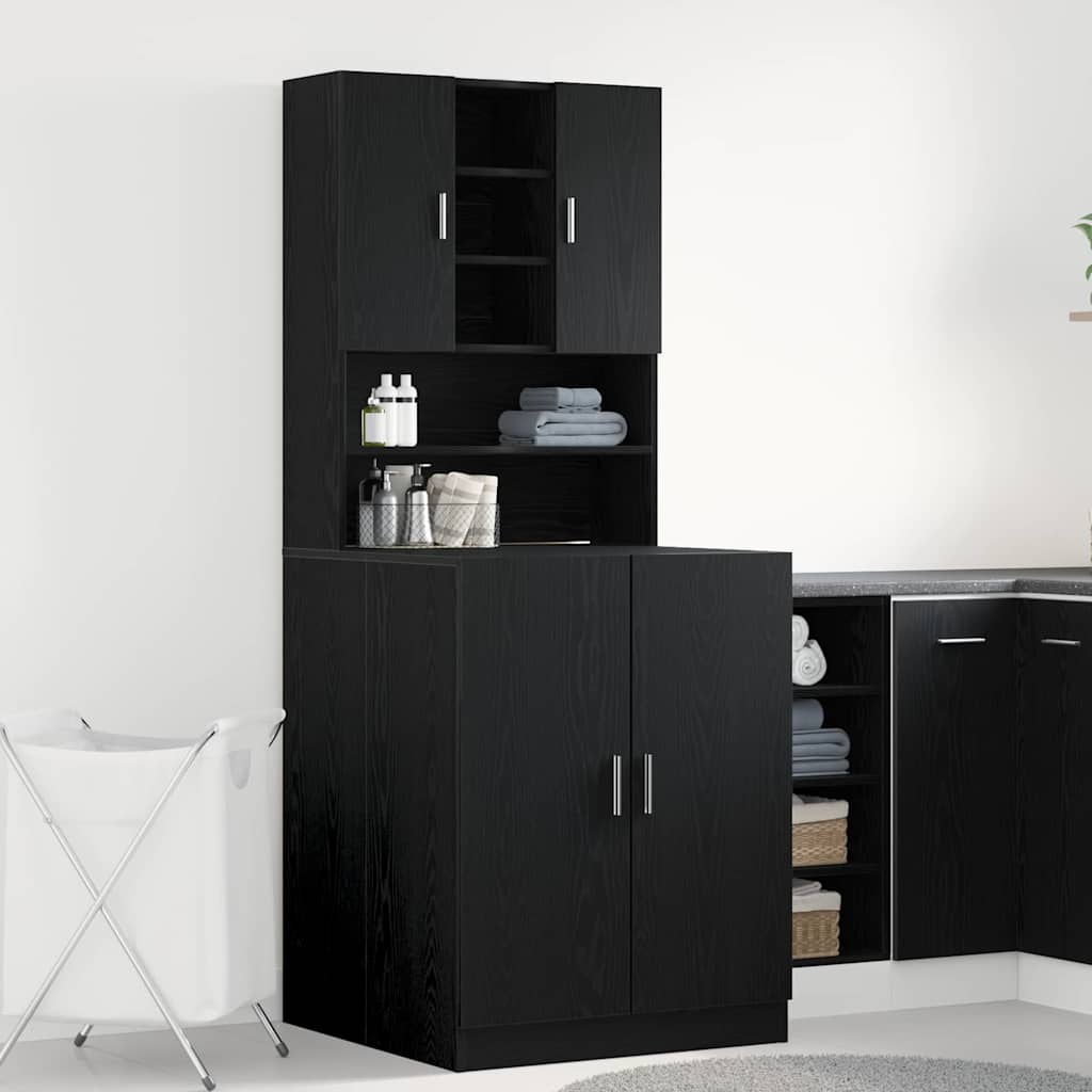 Mosógép Szekrény 2 pcs Fekete tölgy 70,5 x 71,5 x 181,5 cm