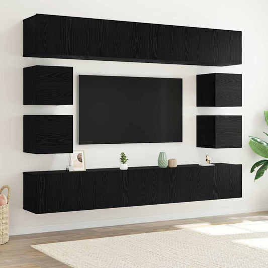 TV szekrény garnitúra 8 pcs Fekete tölgy Faanyag