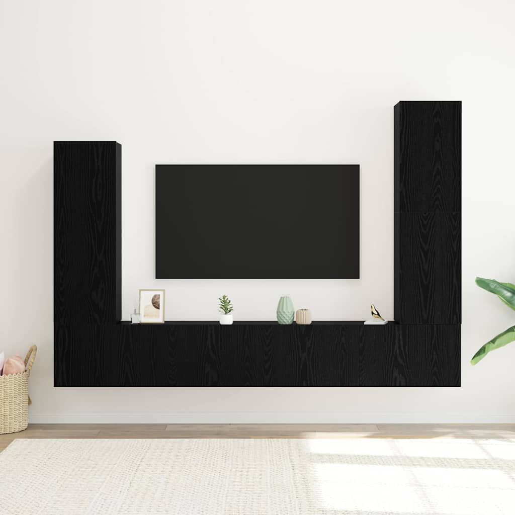 TV szekrény garnitúra 4 pcs Fekete tölgy Faanyag