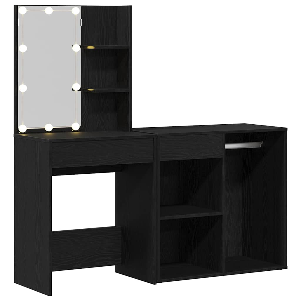 LED Sminkasztal Szett Fekete tölgy 140 x 40 x 140 cm Szerelt Fa