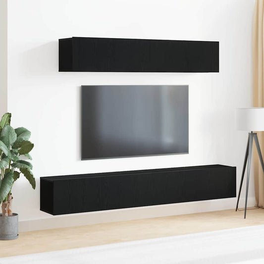 TV szekrény garnitúra 4 pcs Fekete Tölgy Szerelt Fa