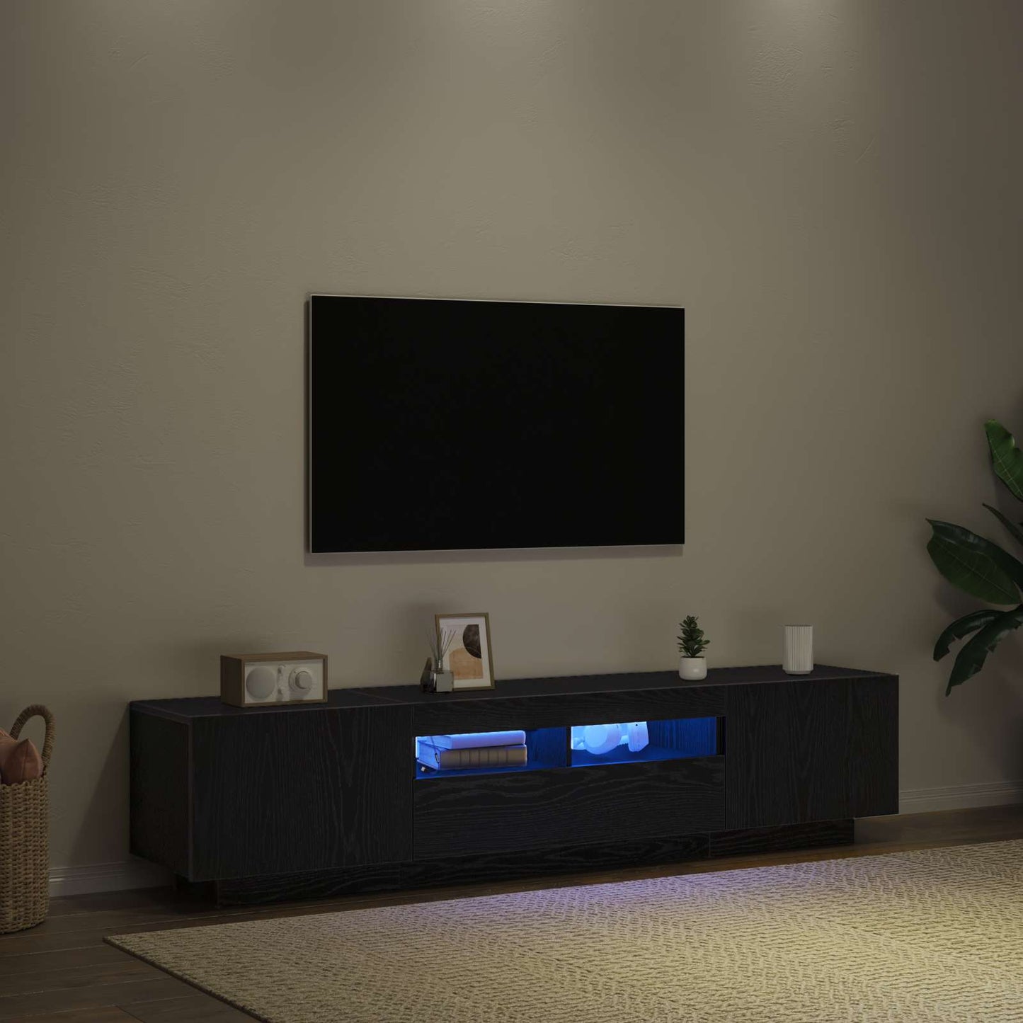 TV szekrény garnitúra 2 pcs Fekete 180 x 35 x 40 cm Faanyag