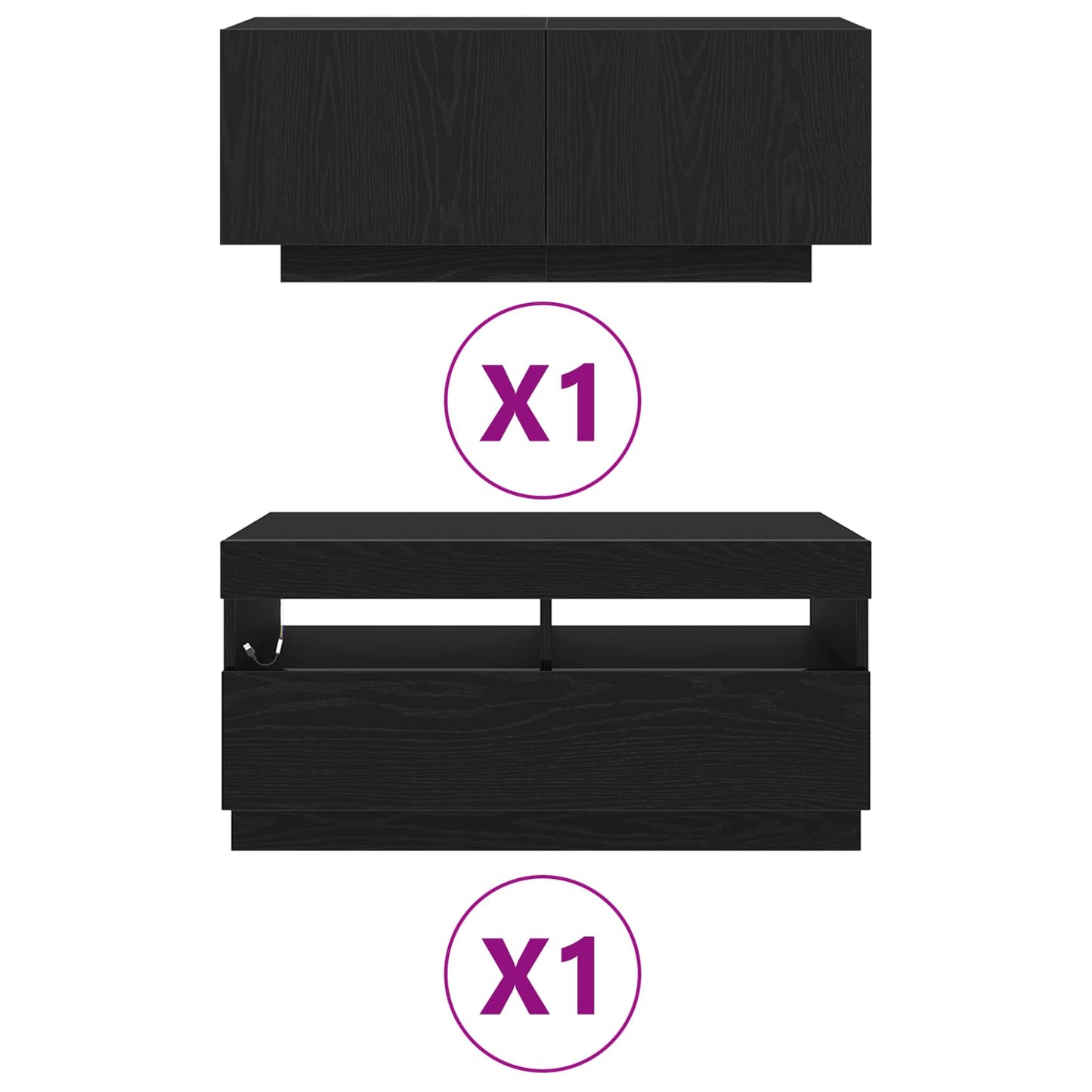 TV szekrény garnitúra 2 pcs Fekete 180 x 35 x 40 cm Faanyag