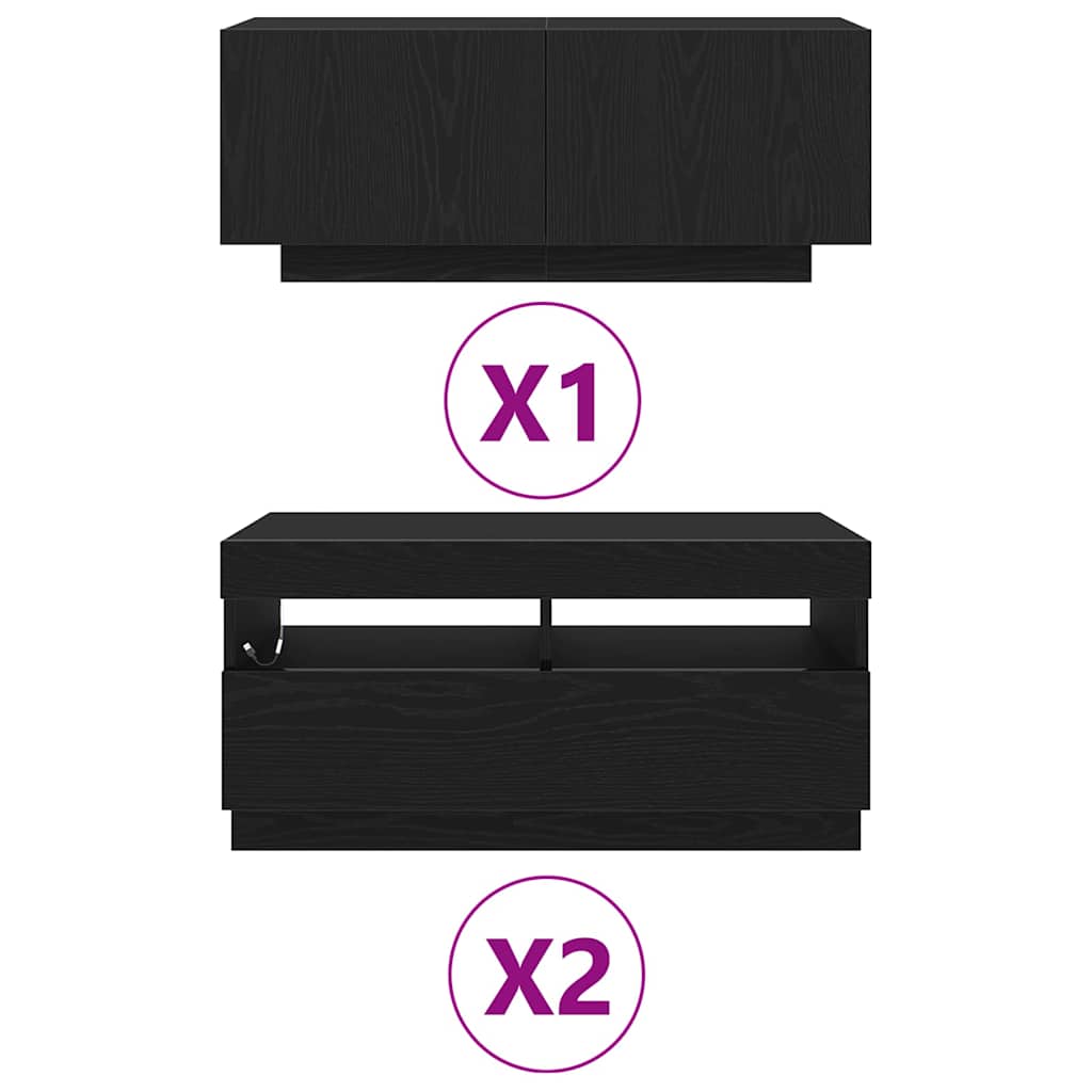 TV szekrény garnitúra 3 pcs Fekete 260 x 35 x 40 cm Faanyag